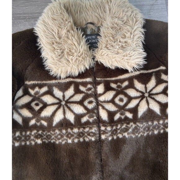 VTG Nordic Lights Faux Fur Parka Jacket Size L Womens Brown Full Zip - Picture 3 of 6
